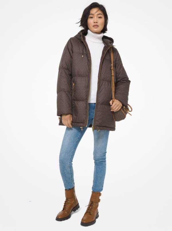 Damske Bundy Michael Kors Mini Logo Ciré Reversible Puffer Čokoláda - Oblecenie Michael Kors Obchod | MPESU-2134